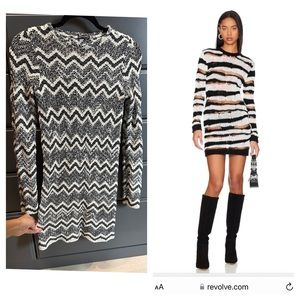 Zara Knit Missoni Black & White Chevron LS Sweater Fitted Dress - S